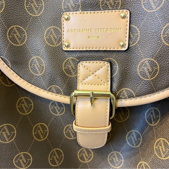 Adrienne Vittadini Brown and Tan Backpack with Orange‎ Trim Drawstring, Magnetic - Picture 5 of 13